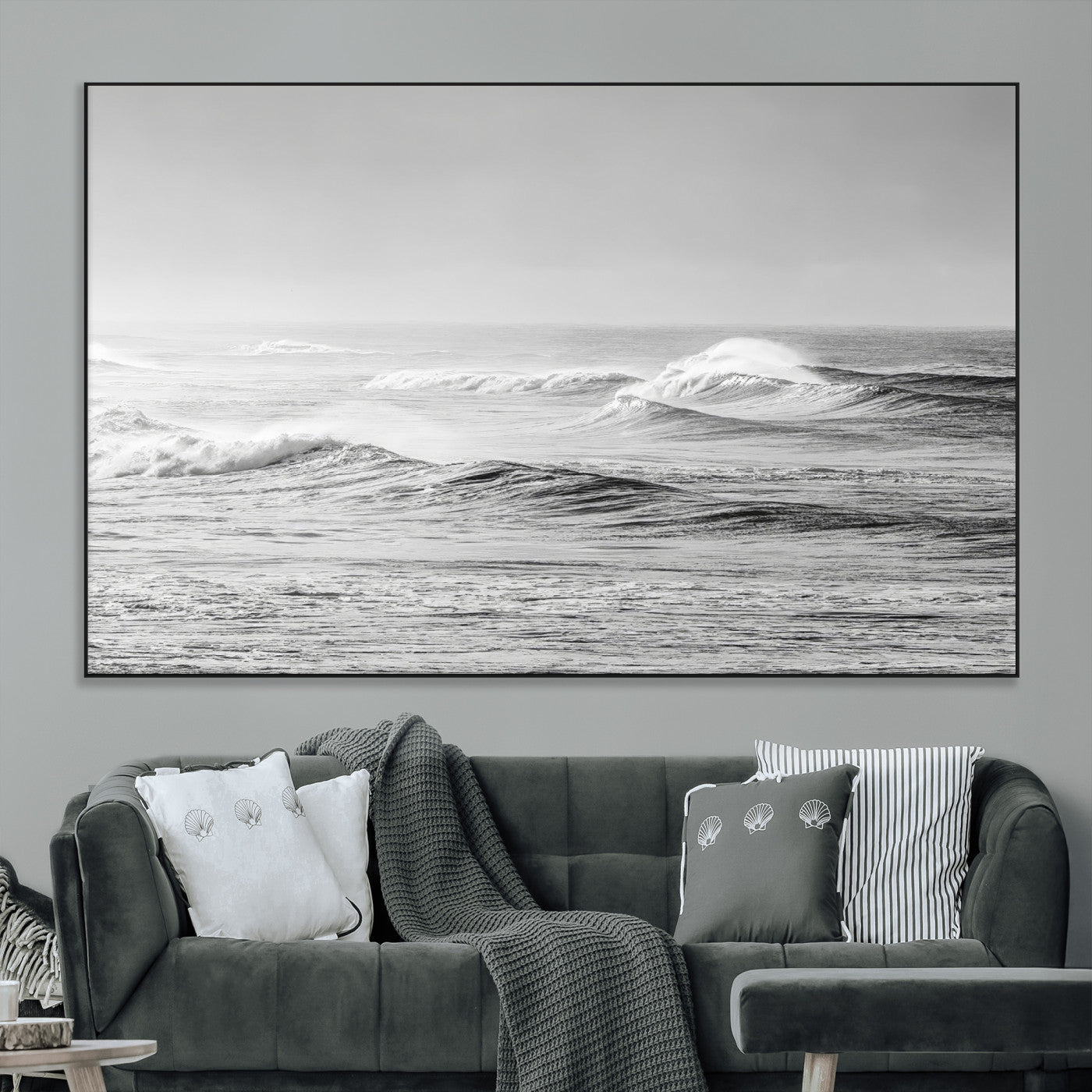 98634812-SEG-FC-51X34_Oversize_Oversize-Black and White Ocean Waves Wall Art – Minimalist Sea Canvas Print, Coastal Photography Decor for Living Room, Bedroom or Office
