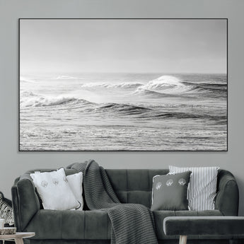 98634812-SEG-FC-51X34_Oversize_Oversize-Black and White Ocean Waves Wall Art – Minimalist Sea Canvas Print, Coastal Photography Decor for Living Room, Bedroom or Office