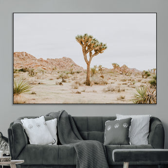 67109959-MGV-CV-36X24-Joshua Tree Wall Art Canvas Print, Framed Neutral Desert Art Picture Print, Earthy Landscape Perfect Neutral Boho Decor Artwork