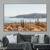 45193515-MGV-CV-36X24-Desert Cactus Wall Art Canvas Print, Framed Baja Coastline Art Picture Print, Coastal Desert Perfect Southwestern Minimalist Decor