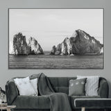 18810731-MGV-CV-36X24-Rugged Coastline Wall Art Canvas Print, Framed Ocean Cliffs Art Picture Print, Monochrome Seascape Perfect Coastal Minimalist