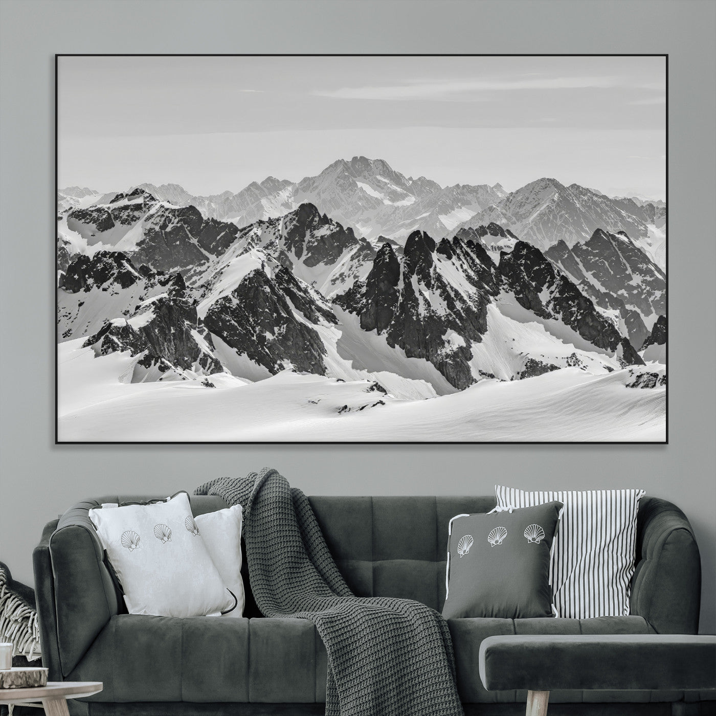 32399691-MGV-CV-36X24-Snowy Mountain Wall Art Canvas Print, Framed Mountain Peaks Art Picture Print, Alpine Mountains Perfect Minimalist Alpine Decor
