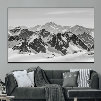46884246-MGV-CV-36X24-Snowy Mountain Wall Art Canvas Print, Framed Mountain Peaks Art Picture Print, Alpine Mountains Perfect Minimalist Alpine Decor