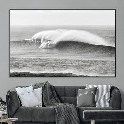 42544082-MGV-CV-36X24-Monochrome Seascape Wall Art Canvas Print, Framed Surf Wave Art Picture Print, Minimalist Ocean Perfect Moody Coastal Decor