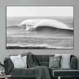 42544082-MGV-CV-36X24-Monochrome Seascape Wall Art Canvas Print, Framed Surf Wave Art Picture Print, Minimalist Ocean Perfect Moody Coastal Decor
