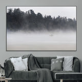 59703275-MGV-CV-36X24-Surfer in Fog Wall Art Canvas Print, Framed Foggy Beach Art Picture Print, Coastal Surf Perfect Moody Coastal Decor Artwork