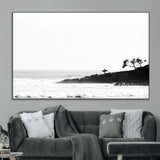 40875891-MGV-CV-36X24-SurferCliffs Wall Art Canvas Print, Framed Black White Beach Art Picture Print, Ocean Waves Perfect Minimalist Coastal Decor