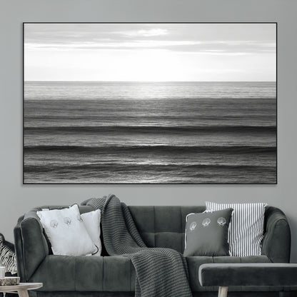 47305203-MGV-CV-36X24-Monochrome Ocean Wall Art Canvas Print, Framed Moody Ocean Art Picture Print, Calm Ocean Perfect Minimalist Coastal Decor Artwork