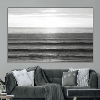 47305203-MGV-CV-36X24-Monochrome Ocean Wall Art Canvas Print, Framed Moody Ocean Art Picture Print, Calm Ocean Perfect Minimalist Coastal Decor Artwork