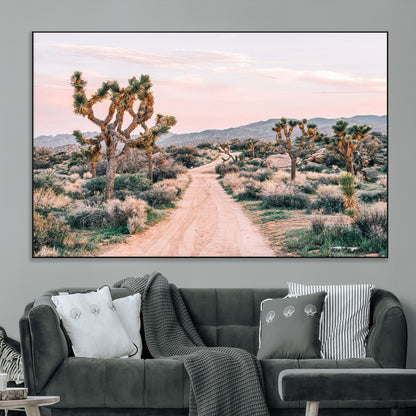 12540952-MGV-CV-36X24-Joshua Tree Park Wall Art Canvas Print, Framed Desert Road Art Picture Print, Sunset Drive Perfect Southwestern Boho Decor Artwork