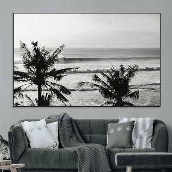 17508038-MGV-CV-36X24-Tropical Coastline Wall Art Canvas Print, Framed Palm Trees Art Picture Print, Ocean Waves Perfect Minimalist Coastal Decor