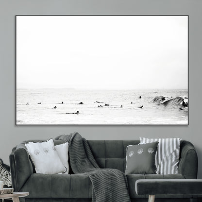 38441169-MGV-CV-36X24-Monochrome Swimming Wall Art Canvas Print, Framed Ocean Horizon Art Picture Print, Moody Coastal Perfect Minimalist Coastal Decor