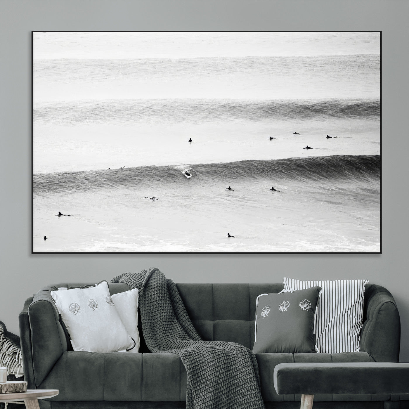 54291445-MGV-CV-36X24-Black White Ocean Wall Art Canvas Print, Framed Coastal Sport Art Picture Print, Ocean Culture Perfect Minimalist Coastal Decor