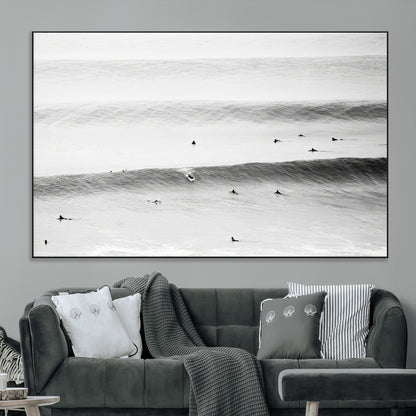 54291445-MGV-CV-36X24-Black White Ocean Wall Art Canvas Print, Framed Coastal Sport Art Picture Print, Ocean Culture Perfect Minimalist Coastal Decor