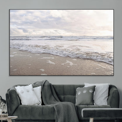 70596264-MGV-CV-36X24-Ocean Waves Wall Art Canvas Print, Framed Coastal Shoreline Art Picture Print, Sea Foam Perfect Coastal Minimalist Decor Artwork