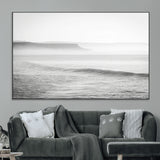 60635783-MGV-CV-36X24-Black White Seascape Wall Art Canvas Print, Framed Ocean Waves Art Picture Print, Misty Coastal Perfect Minimalist Coastal Decor