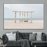 68327283-MGV-CV-36X24-Beach Swing Wall Art Canvas Print, Framed Quiet Beach Art Picture Print, Calm Shoreline Perfect Bohemian Coastal Decor Artwork