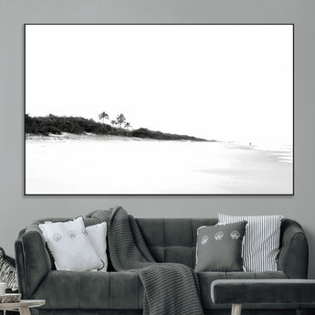 29611516-MGV-CV-36X24-Black White Beach Wall Art Canvas Print, Framed Palm Trees Art Picture Print, Monochrome Tropical Perfect Minimalist Coastal Decor
