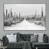 35537313-MGV-CV-36X24-Monochrome Desert Wall Art Canvas Print, Framed Cactus Path Art Picture Print, Southwestern Landscape Perfect Southwestern