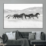 69934913-MGV-CV-36X24-Wild Horses Running Wall Art Canvas Print, Framed Black White Mustangs Art Picture Print, Rustic Western Perfect Rustic Western