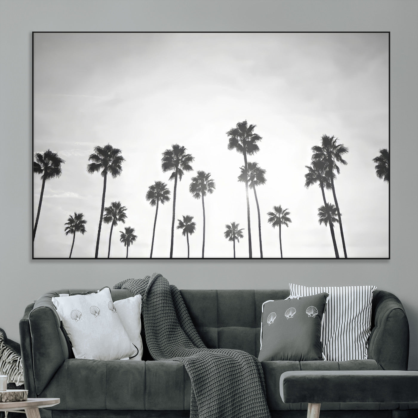 62298277-MGV-CV-36X24-Monochrome Palms Wall Art Canvas Print, Framed Minimalist Trees Art Picture Print, Silhouetted Palms Perfect Tropical Minimalist