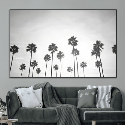 62298277-MGV-CV-36X24-Monochrome Palms Wall Art Canvas Print, Framed Minimalist Trees Art Picture Print, Silhouetted Palms Perfect Tropical Minimalist