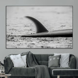 62314230-MGV-CV-36X24-Black White Surfboard Wall Art Canvas Print, Framed Minimalist Beach Art Picture Print, Surf Fin Perfect Minimalist Coastal Decor