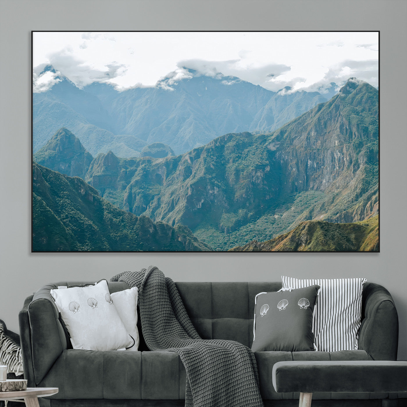 79393816-MGV-CV-36X24-Misty Mountain Wall Art Canvas Print, Framed Cloudy Andean Art Picture Print, Rugged Mountain Perfect Rustic Nature Decor Artwork