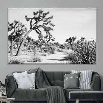 88164251-MGV-CV-36X24-Joshua Tree Wall Art Canvas Print, Framed Desert Path Art Picture Print, Monochrome Desert Perfect Minimalist Desert Decor Artwork