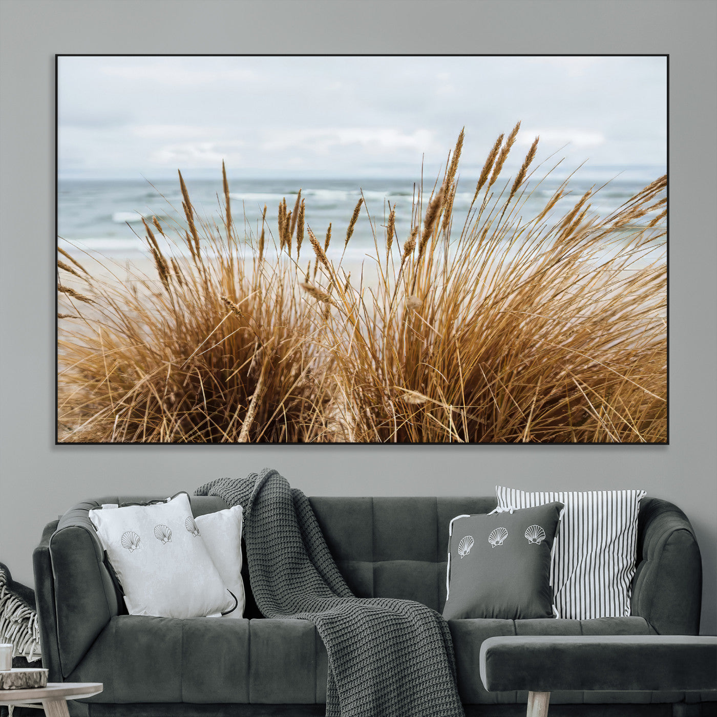 14270839-MGV-CV-36X24-Beach Grass Wall Art Canvas Print, Framed Coastal Dunes Art Picture Print, Dune Grass Perfect Coastal Minimalist Decor Artwork