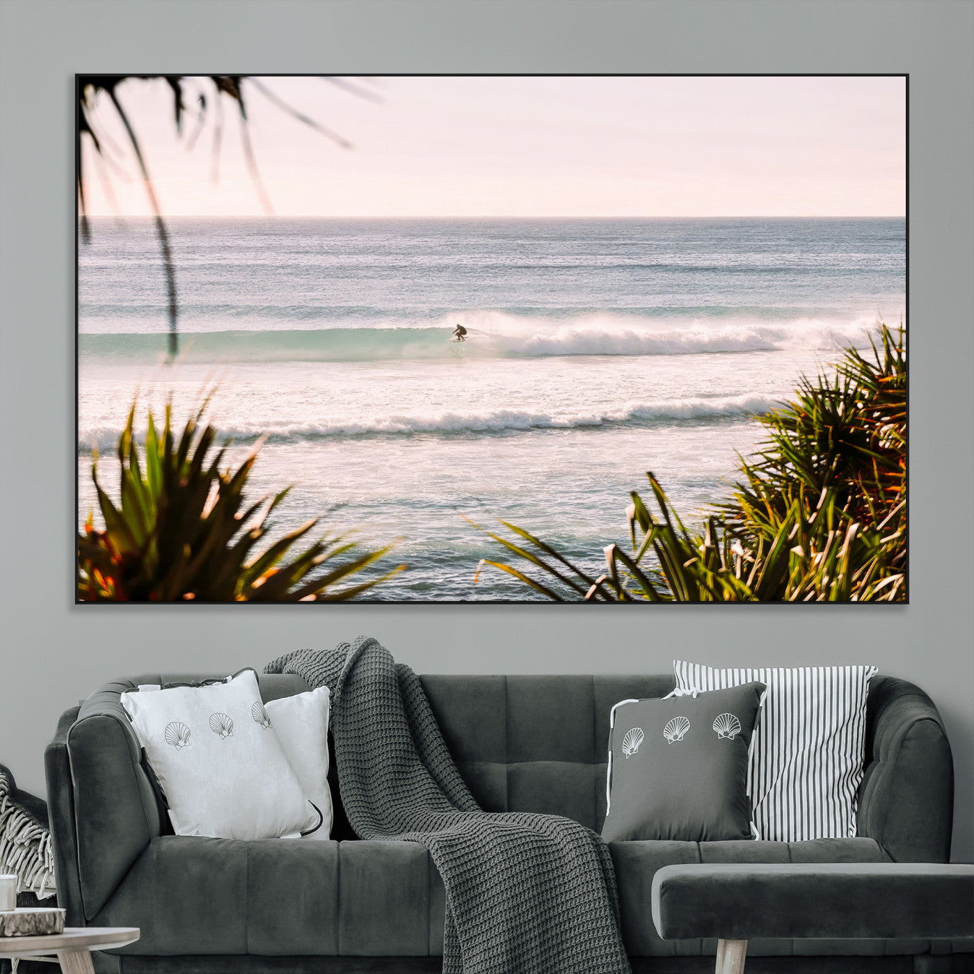 23287092-MGV-CV-36X24-Ocean Surfer Wall Art Canvas Print, Framed Coastal Surf Art Picture Print, Tropical Beach Perfect Tropical Coastal Decor Artwork