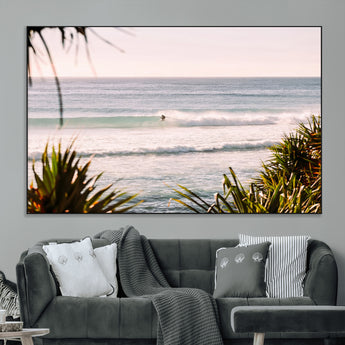23287092-MGV-CV-36X24-Ocean Surfer Wall Art Canvas Print, Framed Coastal Surf Art Picture Print, Tropical Beach Perfect Tropical Coastal Decor Artwork