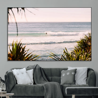 23287092-MGV-CV-36X24-Ocean Surfer Wall Art Canvas Print, Framed Coastal Surf Art Picture Print, Tropical Beach Perfect Tropical Coastal Decor Artwork