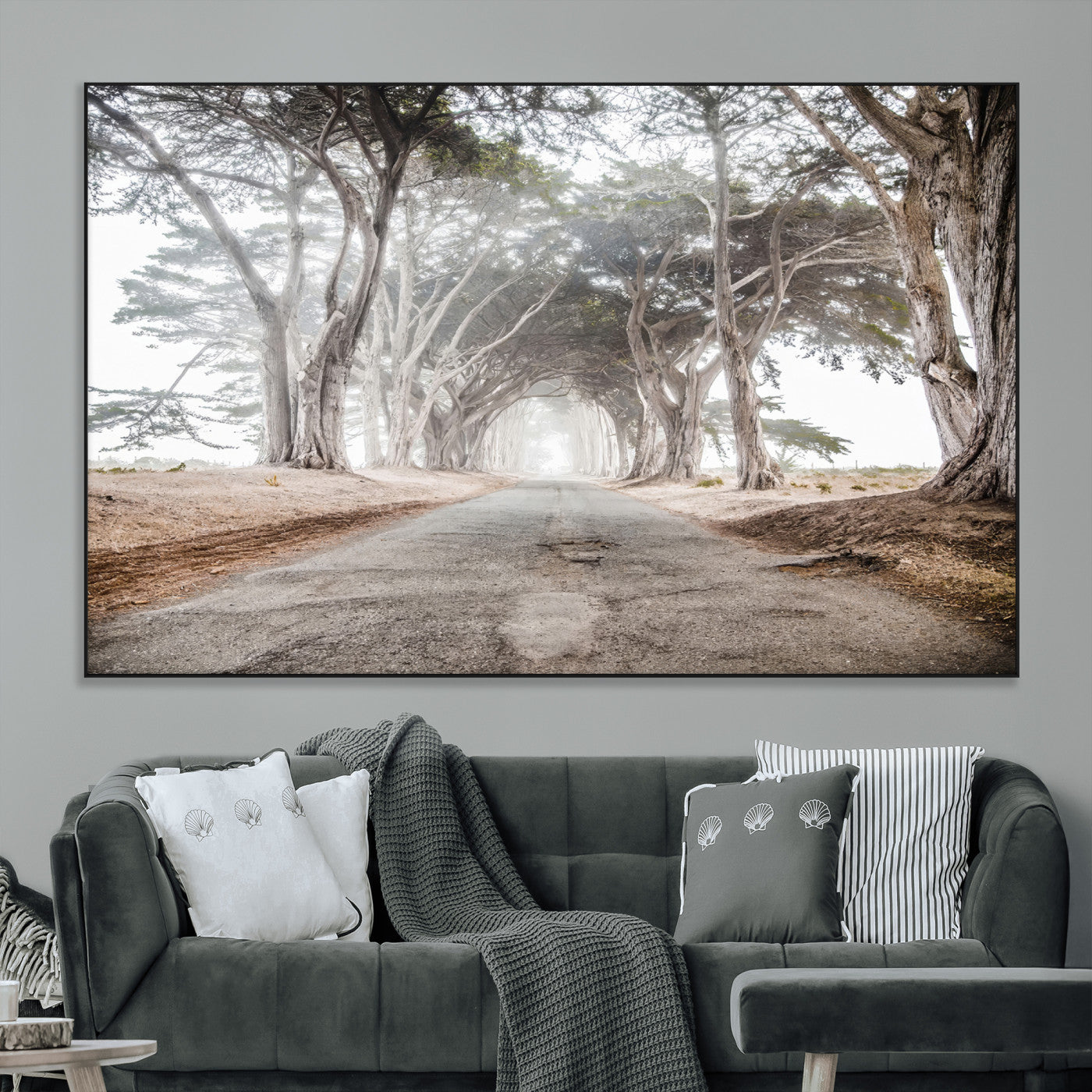 87090469-MGV-CV-36X24-Cypress Tunnel Wall Art Canvas Print, Framed Misty Road Art Picture Print, Foggy Trees Perfect Rustic Woodland Decor Artwork