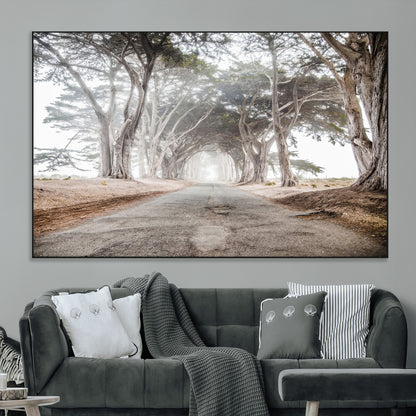 87090469-MGV-CV-36X24-Cypress Tunnel Wall Art Canvas Print, Framed Misty Road Art Picture Print, Foggy Trees Perfect Rustic Woodland Decor Artwork