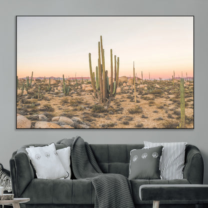 76234974-MGV-CV-36X24-Desert Cactus Wall Art Canvas Print, Framed Baja Desert Art Picture Print, Pastel Desert Perfect Southwestern Boho Decor Artwork