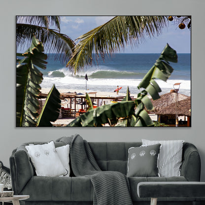 34722557-MGV-CV-36X24-Tropical Shoreline Wall Art Canvas Print, Framed Surfer Beach Art Picture Print, Coastal Surf Perfect Tropical Coastal Decor
