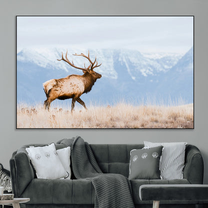 96024025-MGV-CV-36X24-Elk Photography Wall Art Canvas Print, Framed Mountain Wildlife Art Picture Print, Rustic Lodge Decor Perfect Rustic Lodge Decor