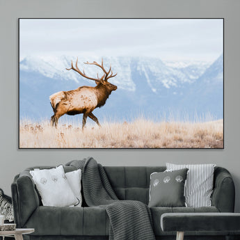 96024025-MGV-CV-36X24-Elk Photography Wall Art Canvas Print, Framed Mountain Wildlife Art Picture Print, Rustic Lodge Decor Perfect Rustic Lodge Decor
