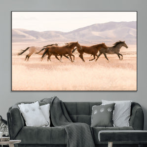 83644685-MGV-CV-36X24-Wild Horse Art Wall Art Canvas Print, Framed Rustic Western Art Picture Print, Desert Horse Scene Perfect Rustic Western Decor