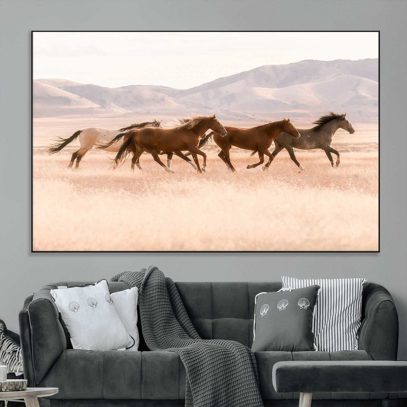 83644685-MGV-CV-36X24-Wild Horse Art Wall Art Canvas Print, Framed Rustic Western Art Picture Print, Desert Horse Scene Perfect Rustic Western Decor