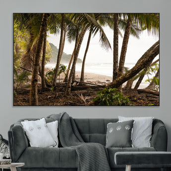 92093951-MGV-CV-36X24-Tropical Jungle Wall Art Canvas Print, Framed Palm Tree Forest Art Picture Print, Coastal Escape Perfect Jungle Retreat Decor