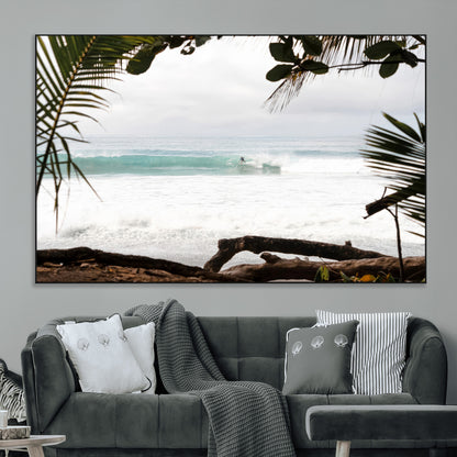 50382104-MGV-CV-36X24-Tropical Surf Wall Art Canvas Print, Framed Palm Tree View Art Picture Print, Beach House Art Perfect Boho Coastal Decor Artwork