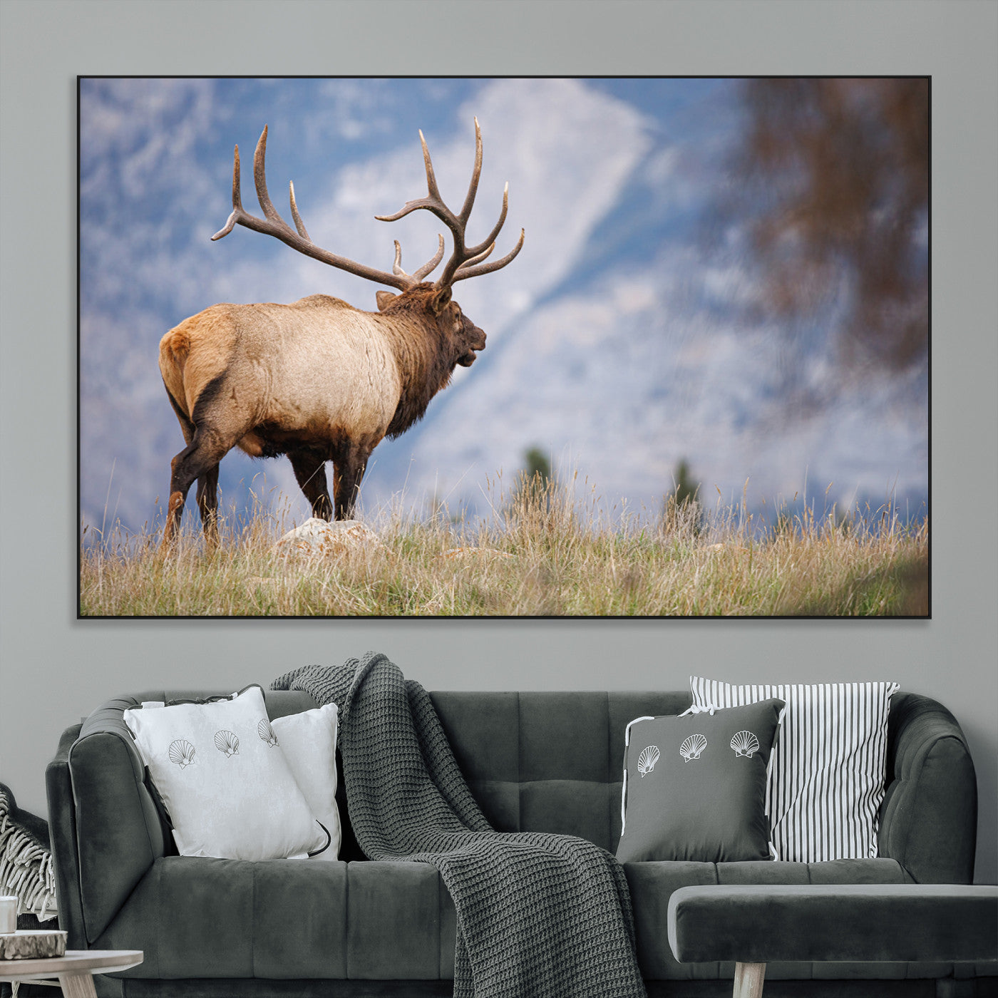 26365841-MGV-CV-36X24-Mountain Elk Art Wall Art Canvas Print, Framed Rustic Wildlife Print Art Picture Print, Lodge Style Decor Perfect Rustic Lodge