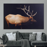 91871131-MGV-CV-36X24-Rustic Elk Art Wall Art Canvas Print, Framed Moody Wildlife Decor Art Picture Print, Western Animal Print Perfect Western Lodge