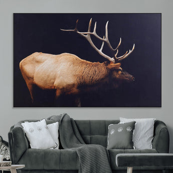 91871131-MGV-CV-36X24-Rustic Elk Art Wall Art Canvas Print, Framed Moody Wildlife Decor Art Picture Print, Western Animal Print Perfect Western Lodge