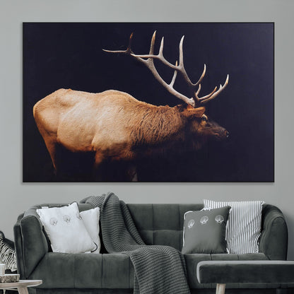 91871131-MGV-CV-36X24-Rustic Elk Art Wall Art Canvas Print, Framed Moody Wildlife Decor Art Picture Print, Western Animal Print Perfect Western Lodge