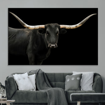 99448328-MGV-CV-36X24-Longhorn Cattle Wall Art Canvas Print, Framed Texas Ranch Art Picture Print, Western Cow Perfect Farmhouse Decor Artwork