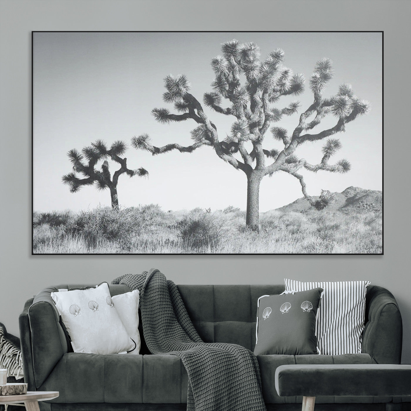 29996209-MGV-CV-36X24-Joshua Tree Art Wall Art Canvas Print, Framed Black White Landscape Art Picture Print, Desert Tree Decor Perfect Southwestern Boho
