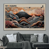 55739266-MGV-CV-36X24-Japanese Wall Art Print – Abstract Yayoi Kusama Inspired Dotted Landscape Poster, Surreal Oriental Mountain and Cherry Blossom